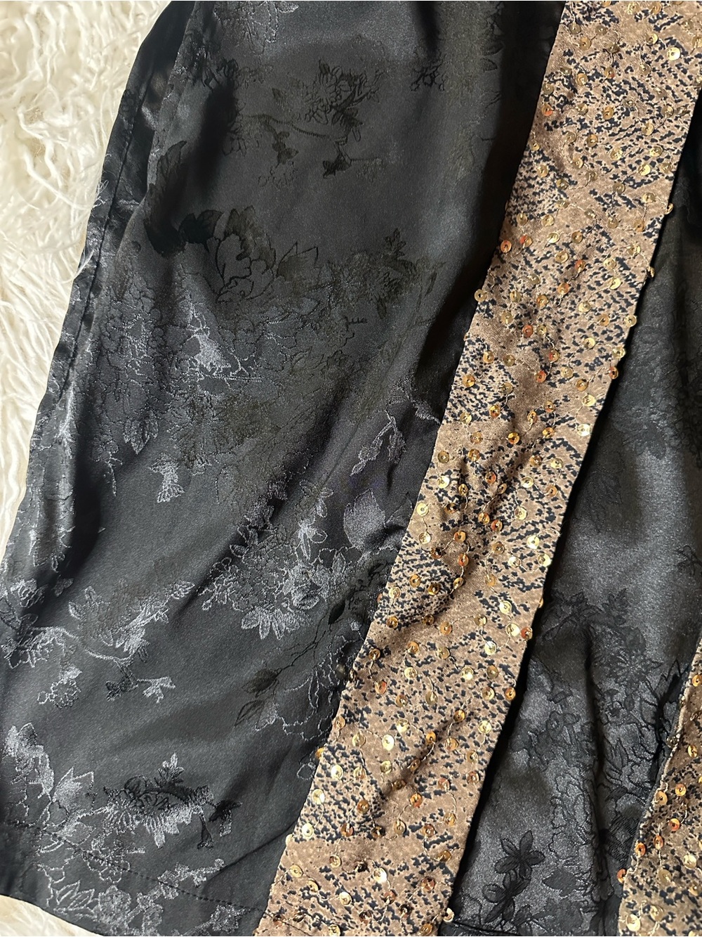 Free People Movement Black Satin Kimono Robe with Gold sequins OS - Picture 5 of 7